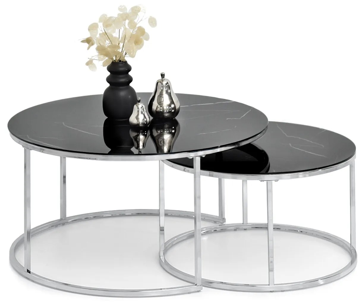 Konferenčný stolík Grande (čierny mramor + chrómová). Akcia -27%. Vlastná spoľahlivá doprava až k Vám domov. 1111615
