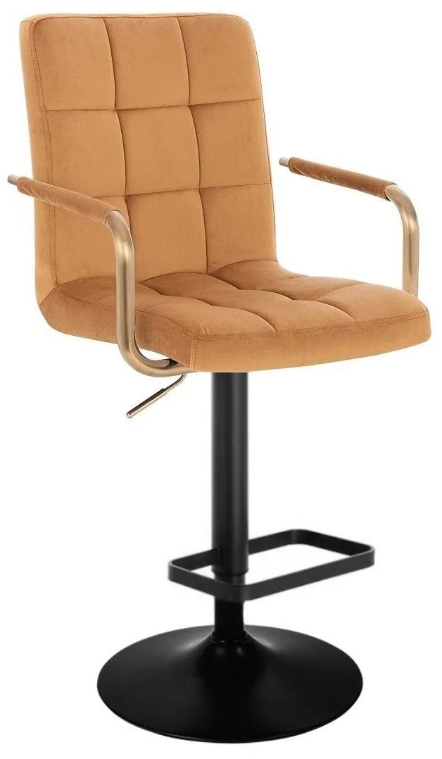 LuxuryForm DESIGN Barová stolička VERONA GOLD VELUR na čiernom tanieri - medová