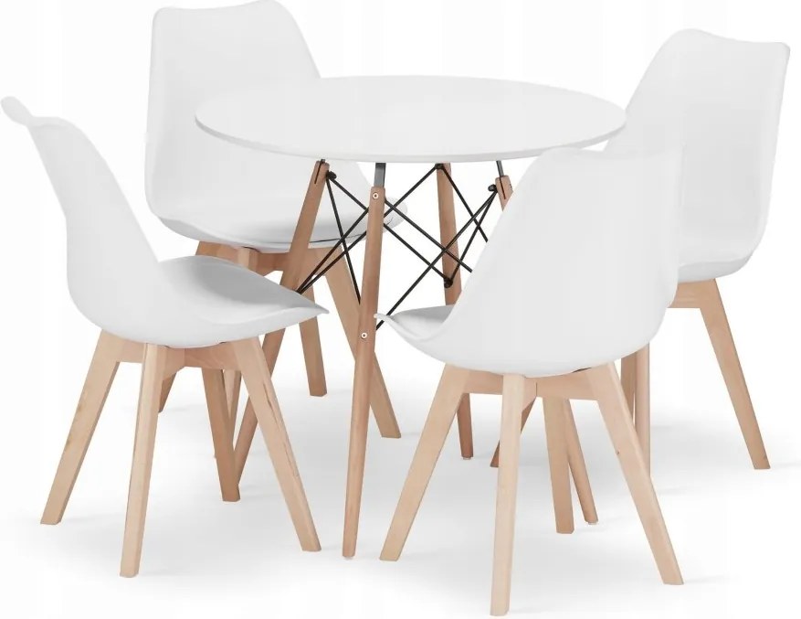 Jedálenská zostava TODI 80cm okrúhly stolový set biely a 2 stoličky MARK biele + 2 stoličky MARK biele ZADARMO