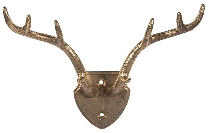 Zlatý antik nástenný kovový háčik parožie - 17*8*12 cm