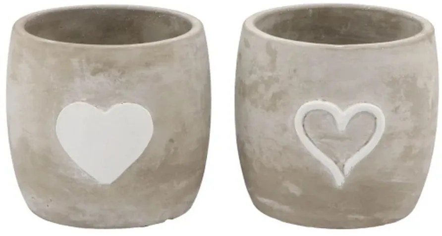 Šedý antik cementový obal so srdiečkami Love Amore - Ø 12*11 cm