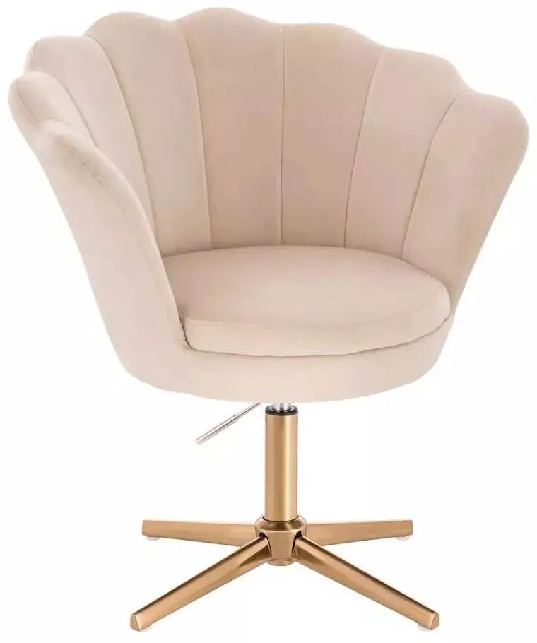 LuxuryForm DESIGN Kreslo FREY VELUR na zlatom kríži - krémové