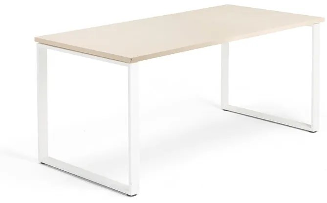 Kancelársky pracovný stôl QBUS, O-rám, 1600x800 mm, breza/biela