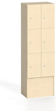 Drevená odkladacia skrinka S5 s úložnými boxami, 6 boxov, 1700 x 600 x 420 mm, cylindrický zámok, breza