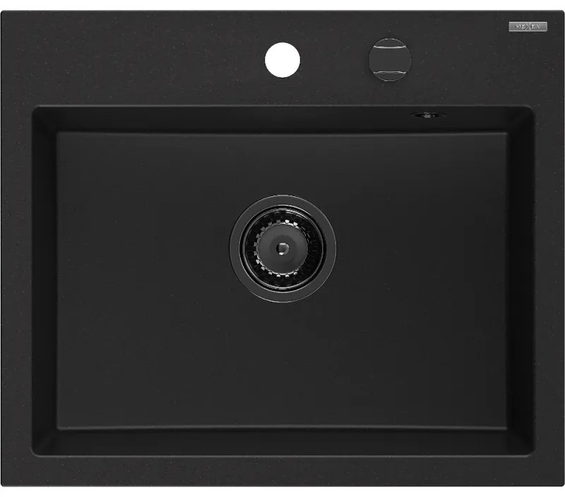 Mexen Oscar, 1-komorový granitový drez 580x490x205 mm, čierna, 6519581000-77-B