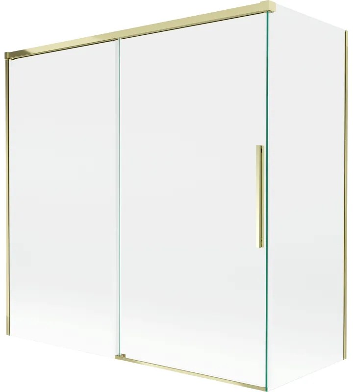 Mexen Rox, 2-krídlová posuvná vaňová zástena 160 + 75 x 150 cm, 8mm číre sklo, zlatý lesklý profil, 8C9-160-075-50-00