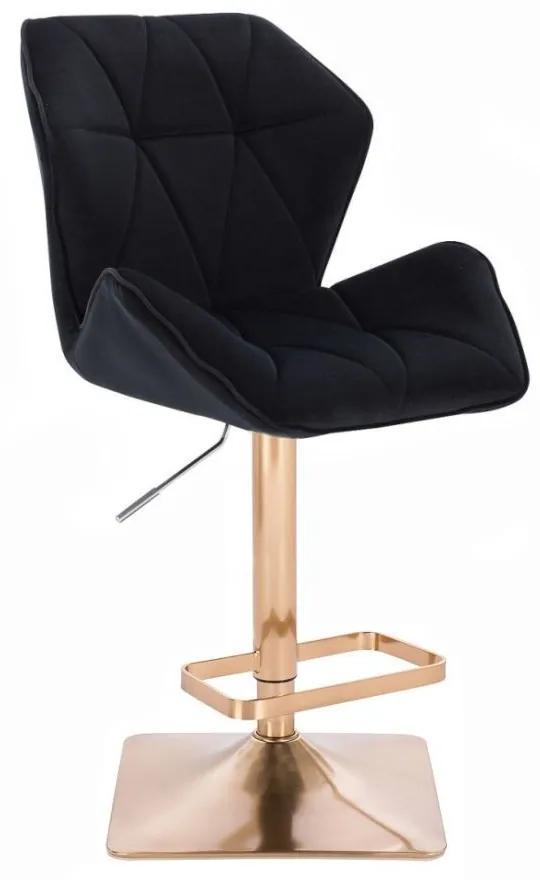 LuxuryForm DESIGN Barová stolička MILANO MAX VELUR na zlatej hranatej podstave - čierna