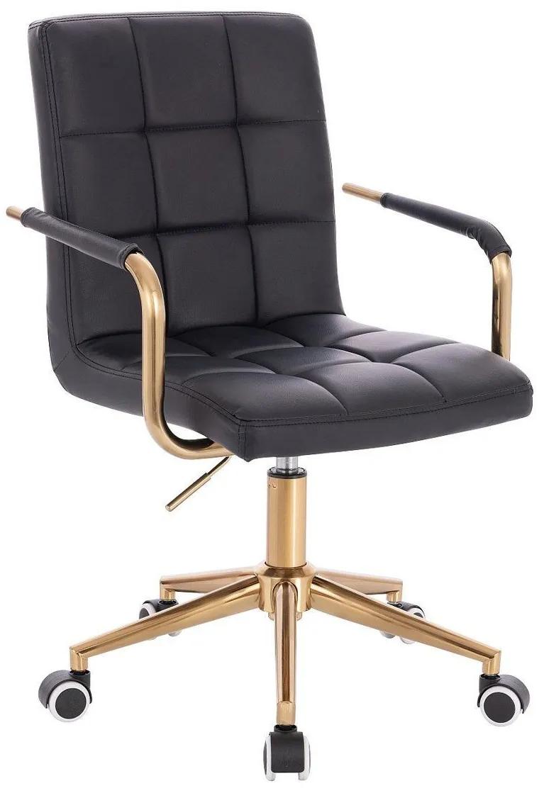 LuxuryForm DESIGN Stolička VERONA GOLD na zlatej podstave s kolieskami - čierna