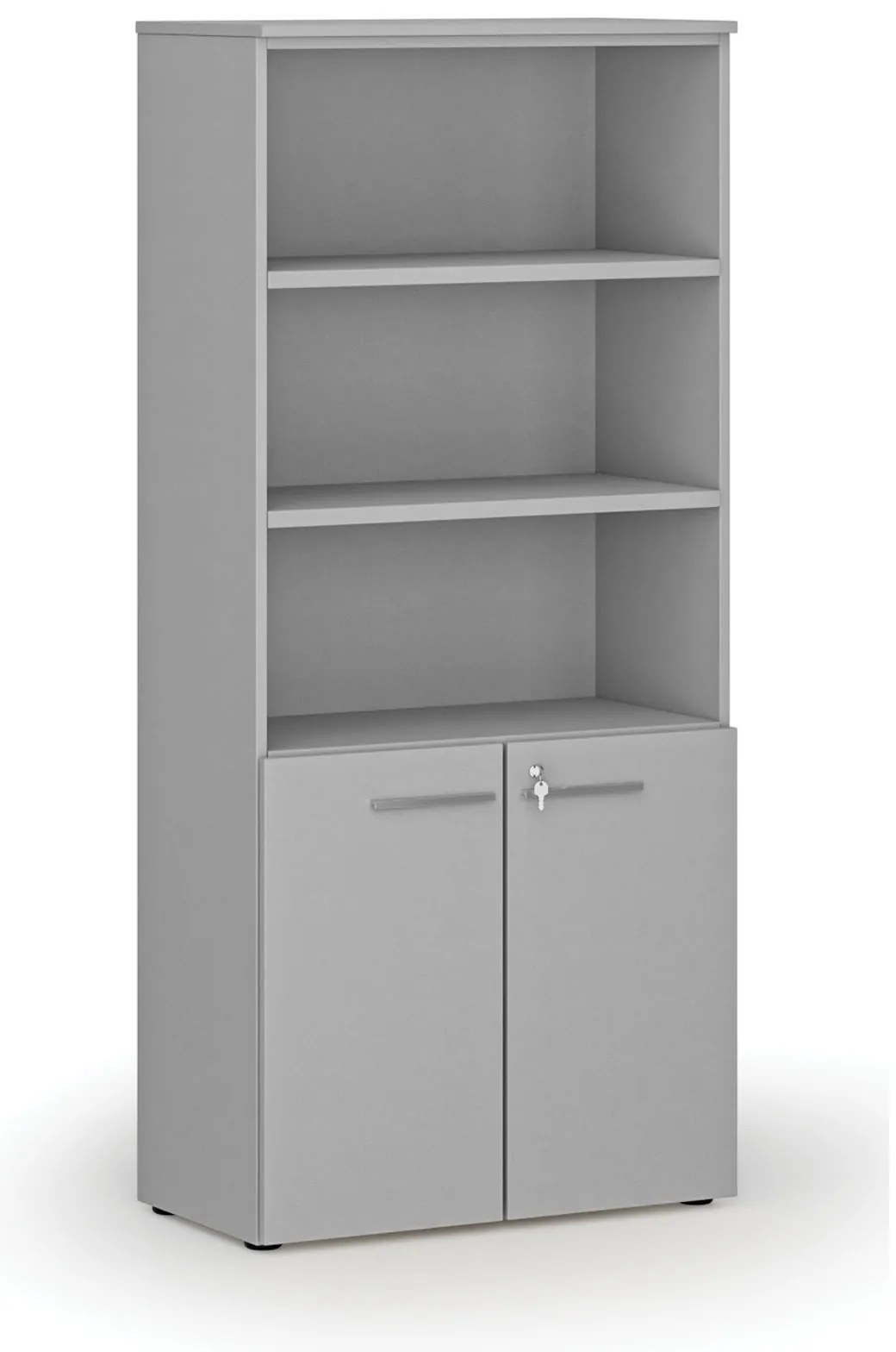Kombinovaná kancelárska skriňa PRIMO GRAY, dvere na 2 poschodia, 800 x 420 x 1781 mm, sivá