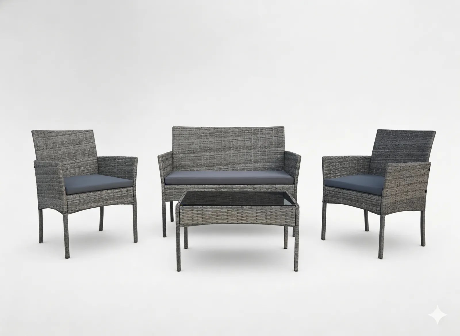 Garden Line SÚPRAVA RATANOVÉHO NÁBYTKU (SEDAČKA, 2 KRESLÁ, LAVICA) ŠEDÁ *3477