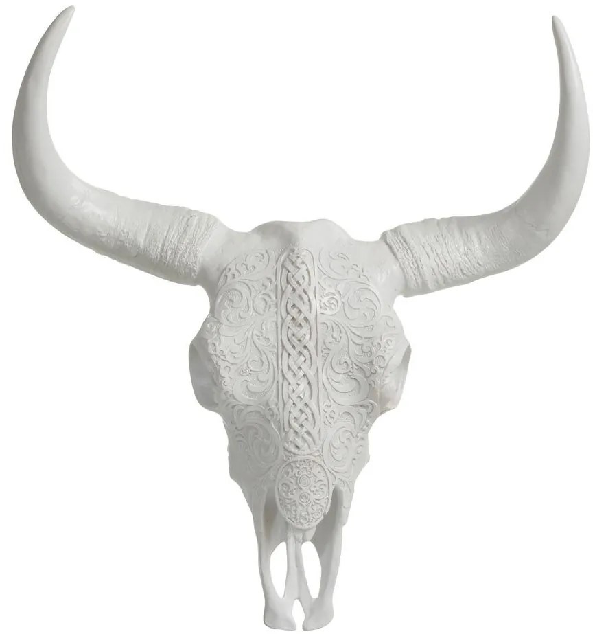 Biela nástenná zdobená lebka býka Ibiza - 42*15*45 cm