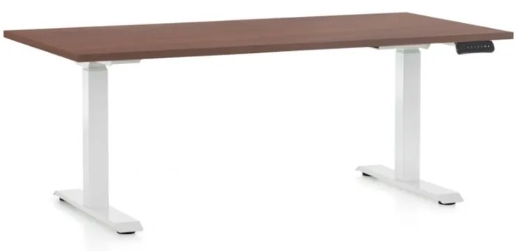 Výškovo nastaviteľný stôl OfficeTech C, 160 x 80 cm, biela podnož, orech