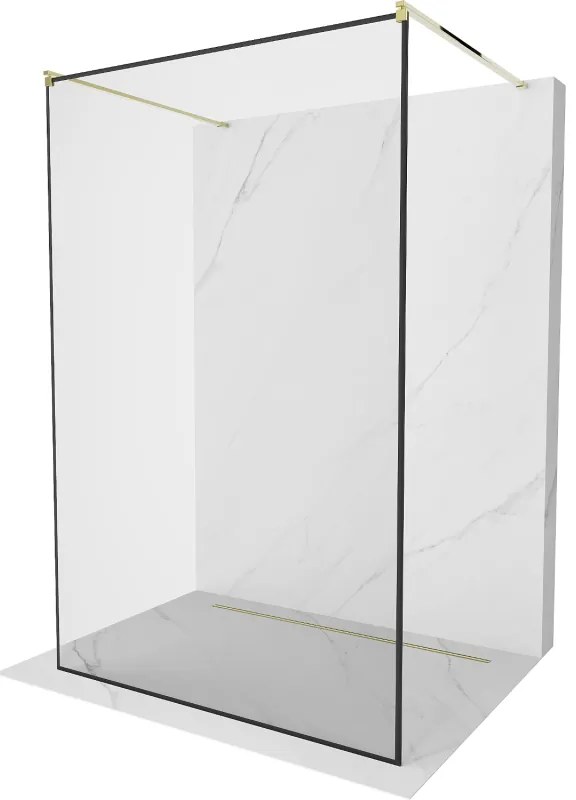Mexen Kioto, priechodná sprchová zástena 110 x 200 cm, 8mm sklo číre/čierny vzor, złota- 800-110-002-50-70