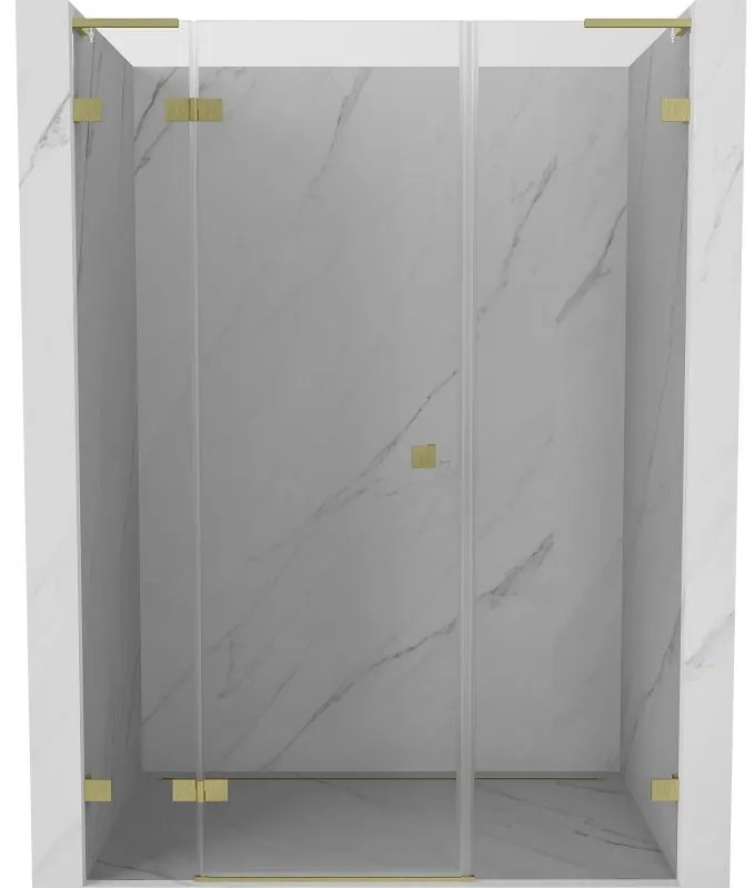 Mexen Lunar L, výklopné ľavé sprchové dvere 125 cm, 8mm číre sklo, zlatý matný profil, 834SL-125-050-55-00-L