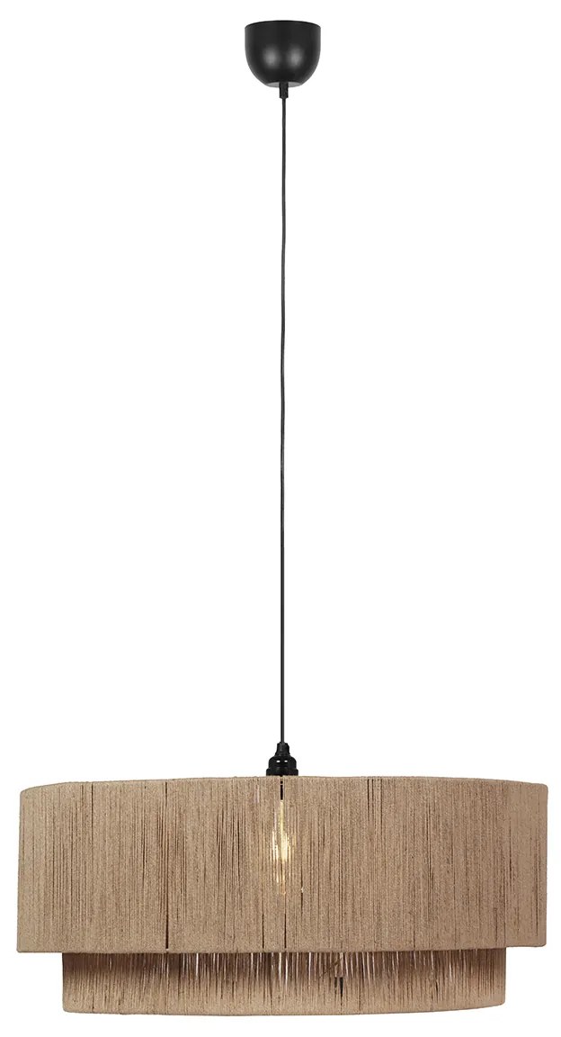 Japandi závesná lampa čierna s hnedým lanom 60cm - Smilla