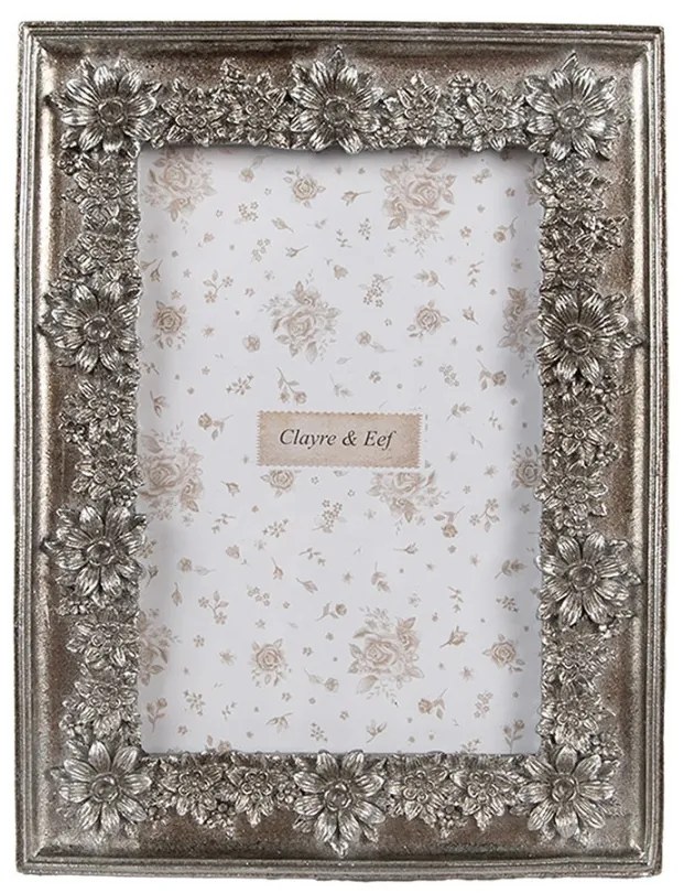 Strieborný antik fotorámik s kvietkami - 15*2*20 cm / 10*15 cm