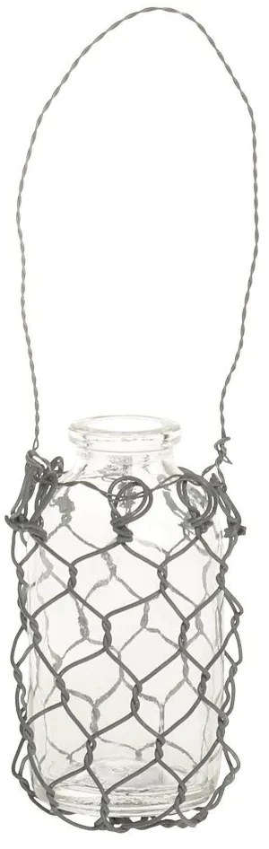 Závesná sklenená dekoračná vázička s drôtikom Fil de Fer - Ø 4*7 cm