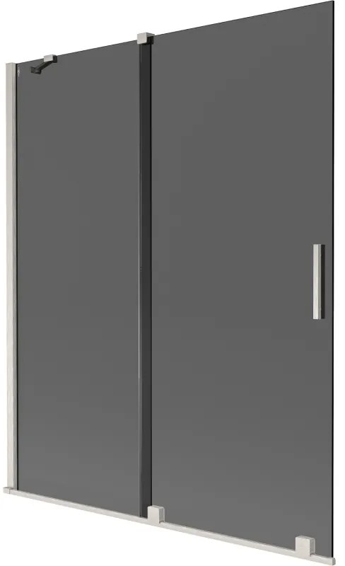 Mexen Velar, 2-krídlová posuvná vaňová zástena 140 x 150 cm, 8mm šedé sklo, brúsená oceľ, 896-140-000-41-97