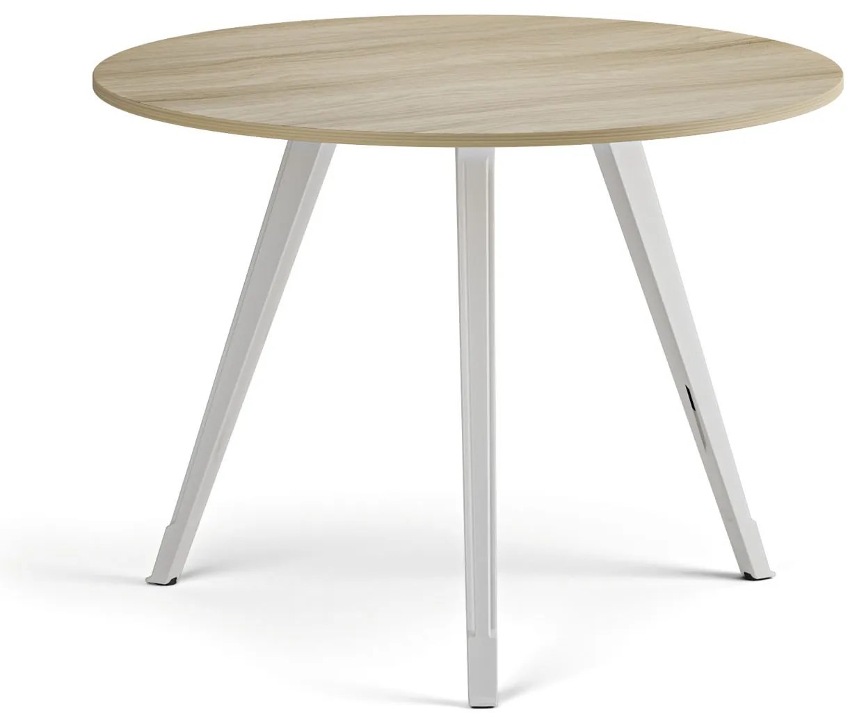 Konferenčný stôl PRIMO ZEN, priemer 100 cm, biela podnož, dub prírodný