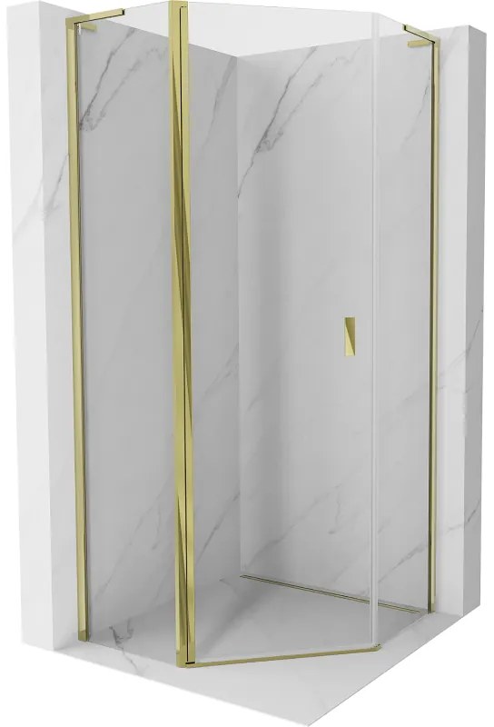 Mexen Mist L, päťuholníkový sprchový kút s krídlovými dverami, 100 x 100 cm, 8mm číre sklo, zlatý lesklý profil, 8A8L-100-100-50-00