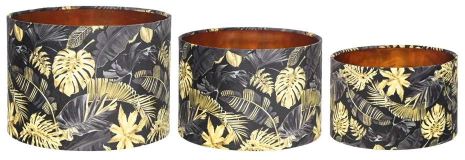 3 ks tienidiel Monstera zlato čierne - Ø 35*h25 / Ø 30*h20 / Ø 25*h15cm