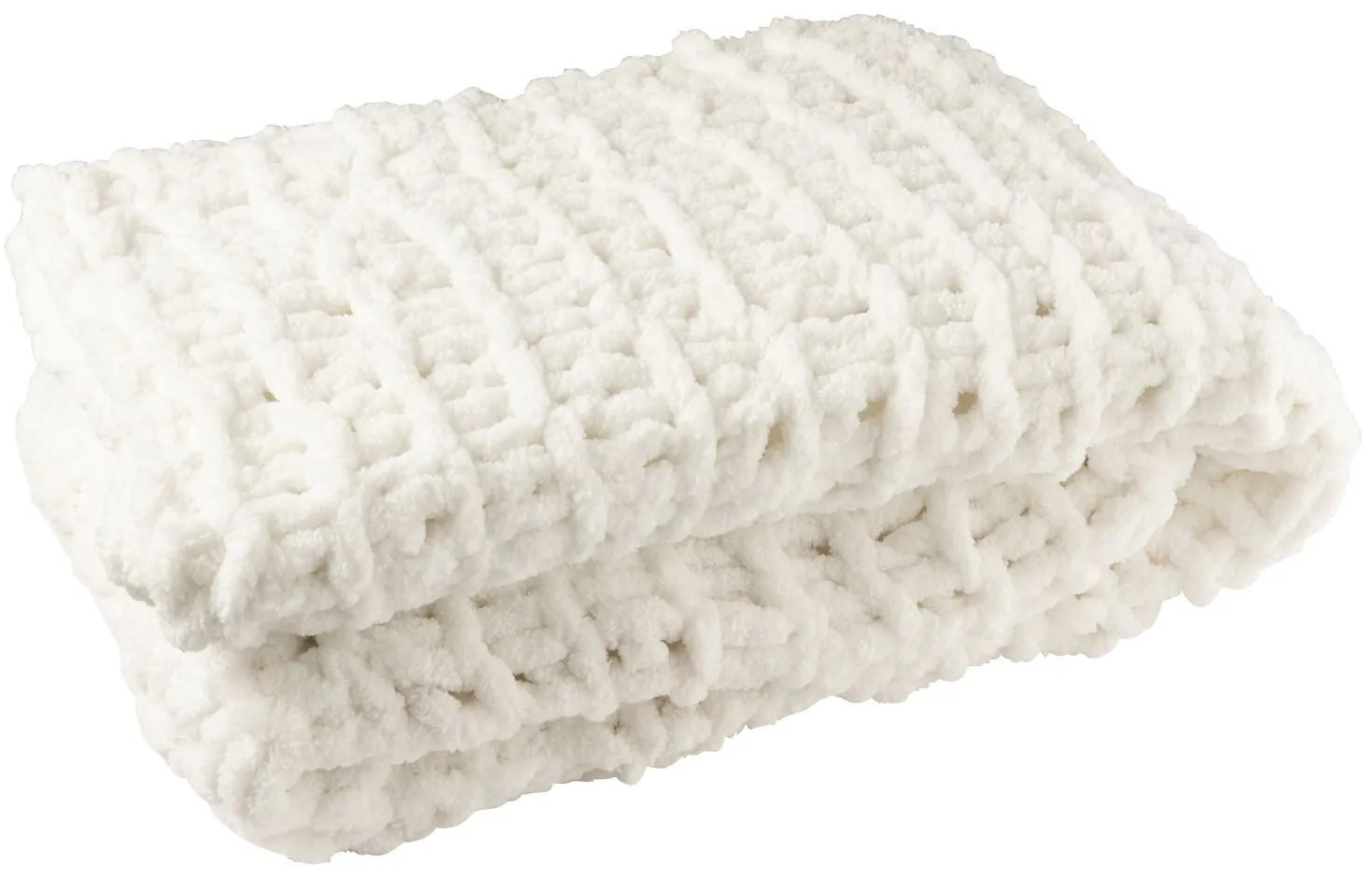 Biely plyšový mäkučký pletený pléd s veľkými okami Blanc - 130*170 cm