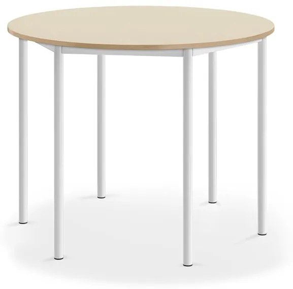 Stôl SONITUS, kruh, Ø1200x900 mm, HPL - breza, biela