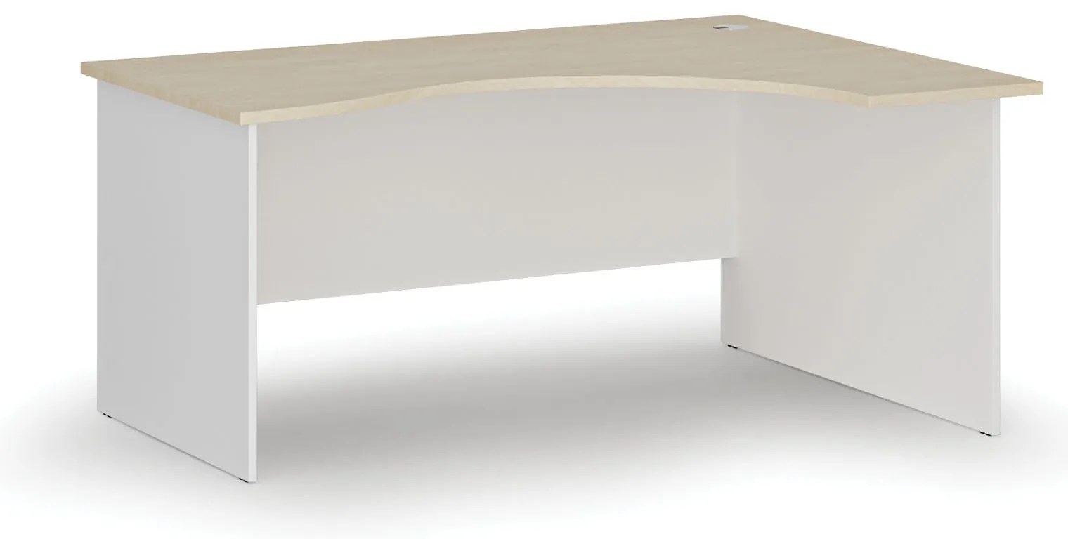Ergonomický kancelársky písací stôl PRIMO WHITE, 160x120 cm, pravý, biela/breza