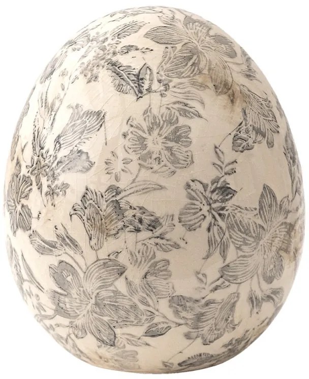 Dekorácia vintage vajcia so šedými kvetmi Mell French L - Ø 14*16 cm