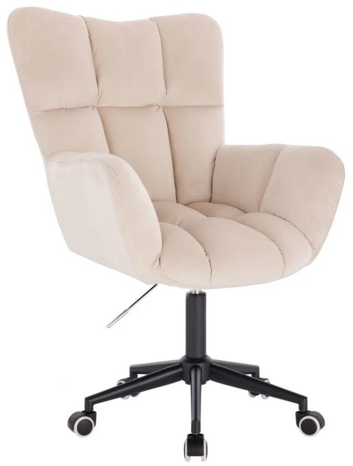 LuxuryForm DESIGN Kreslo AURORA VELUR na čiernej podstave s kolieskami - krémové