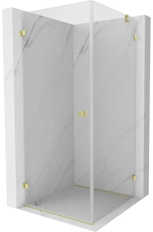Mexen Lunar-B, výklopný sprchový kút ľavý 90 x 90 cm, 8mm číre sklo, zlatý kartáčovaný - 832-090-090-55-00-L