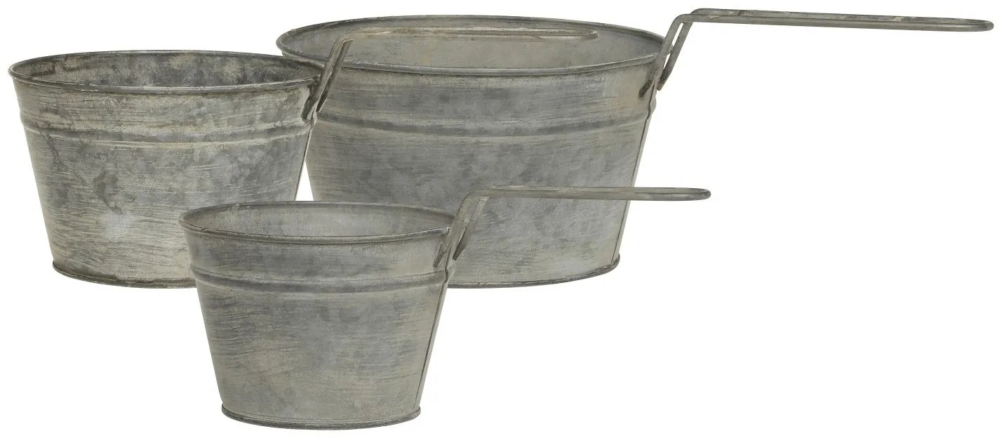 Set 3ks plechový antik obal na kvetináč Patti s rukoväťou - Ø 17*10/ Ø 15*9/ Ø 13*9cm