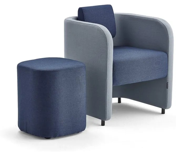 Nábytková zostava COMFY, kreslo + taburet, na nožičkách, vlna, azúrová modrá/námornícka modrá