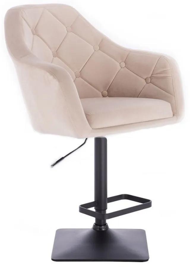 LuxuryForm DESIGN Barová stolička ANDORA VELUR na čiernej hranatej podstave - krémová