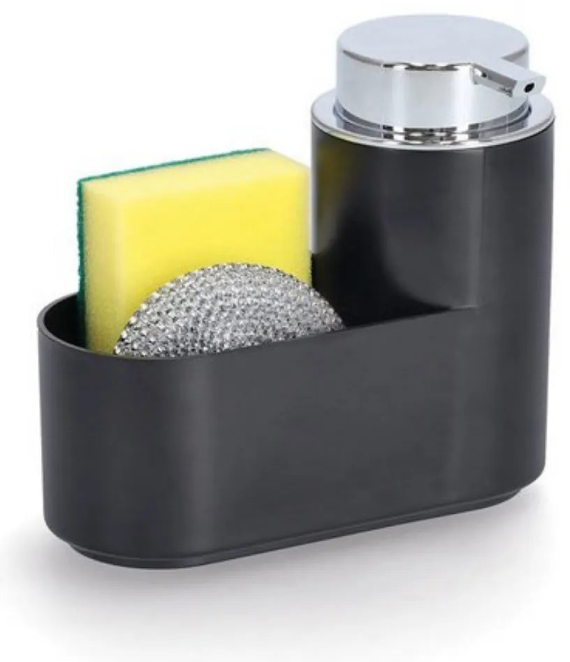 Dávkovač na jar s hubkou a drôtenkou, čierny plast