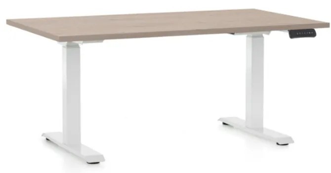 Výškovo nastaviteľný stôl OfficeTech D, 120 x 80 cm, biela podnož, dub