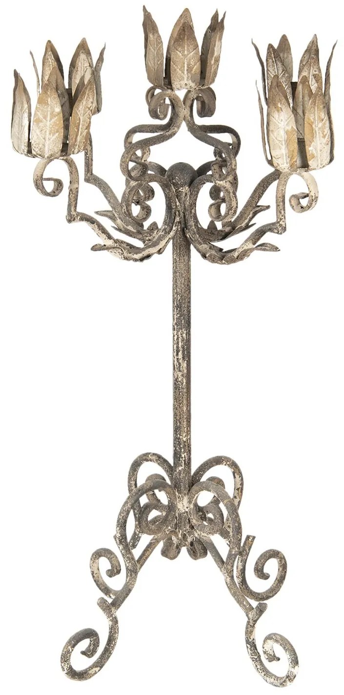 Šedo-béžový vintage kovový svietnik s patinou - Ø 29*64 cm