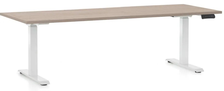 Výškovo nastaviteľný stôl OfficeTech C, 200 x 80 cm, biela podnož, dub