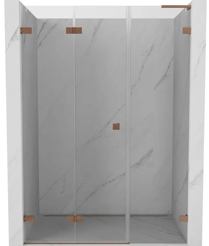 Mexen Lunar-F, L skladacie ľavé sprchové dvere 125 cm, 8mm číre sklo, medený matný profil, 836SL-125-050-65-00-L