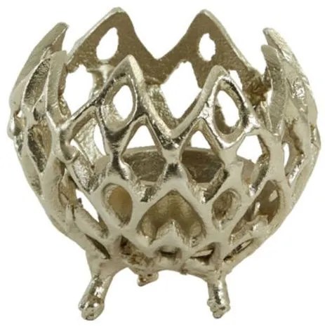 Zlatý antik kovový dierovaný svietnik Siam S - Ø10*9 cm