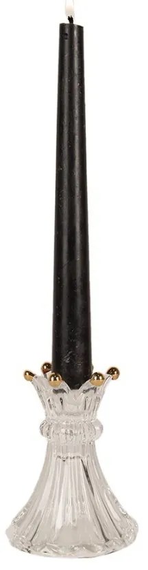 Sklenený svietnik na nohe v tvare korunky - Ø 16*17 cm