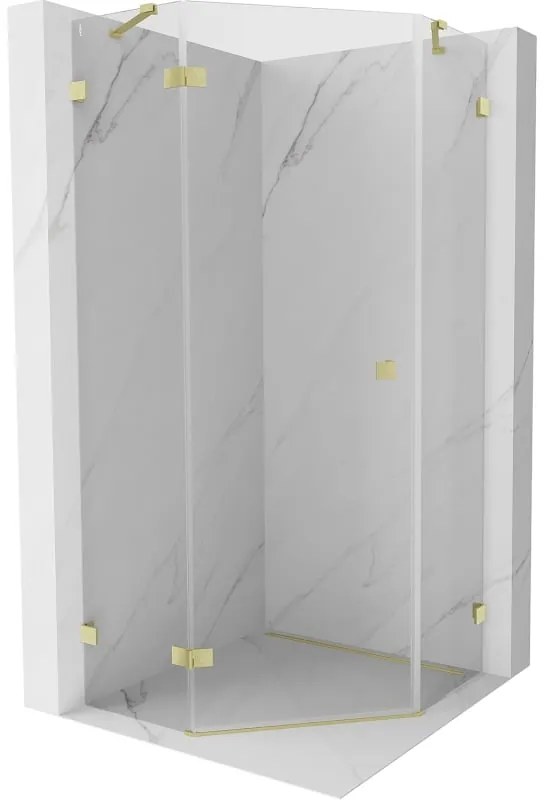 Mexen Lunar, päťuholníkový sprchový kút s ľavým sklonom 90 x 90 cm, 8mm číre sklo, zlatý matný profil, 831-090L-090P-55-00-L