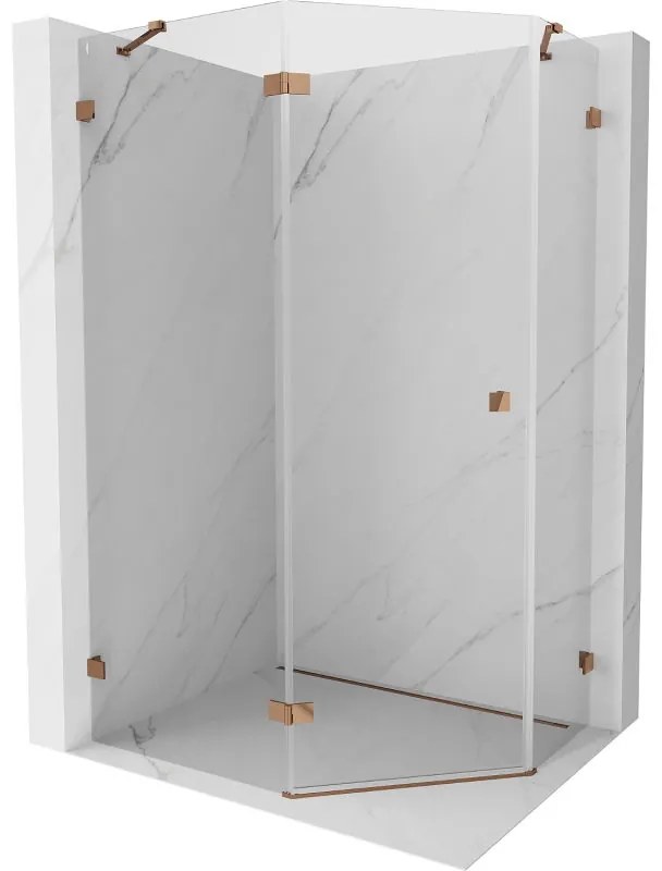 Mexen Lunar, päťuholníkový sprchový kút s ľavým sklonom 90 x 80 cm, 8mm číre sklo, profil ružové zlato, 831-090L-080P-60-00-L