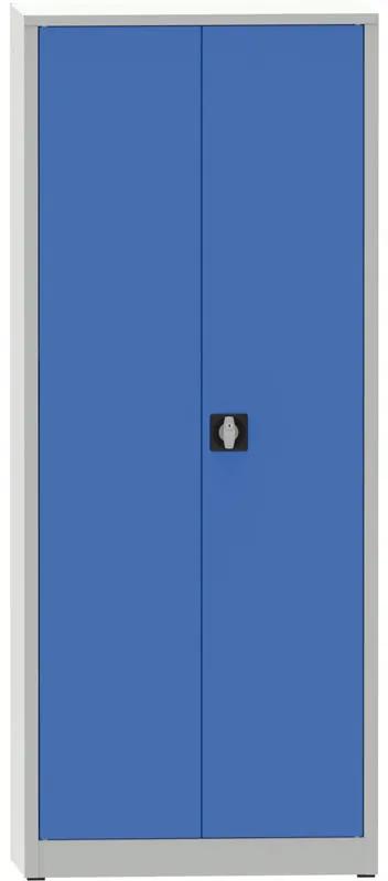 Dielenská policová skriňa na náradie KOVONA JUMBO, 4 police, zváraná, 800 x 500 x 1950 mm, sivá / modrá
