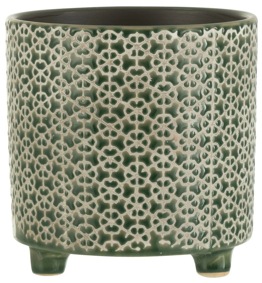 Tmavozelený obal na kvetináč na nožičkách Flower green - Ø16*16cm