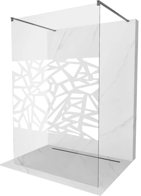 Mexen Kioto, sprchová zástena Walk-In 100 x 200 cm, 8mm číre sklo biely vzor, grafitový profil, 800-100-002-66-85