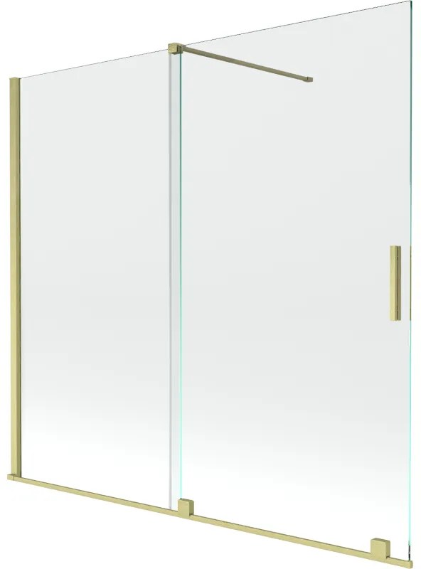 Mexen Velar, 2-krídlová posuvná vaňová zástena 170 x 150 cm, 8mm číre sklo, zlatý matný profil, 896-170-000-01-55