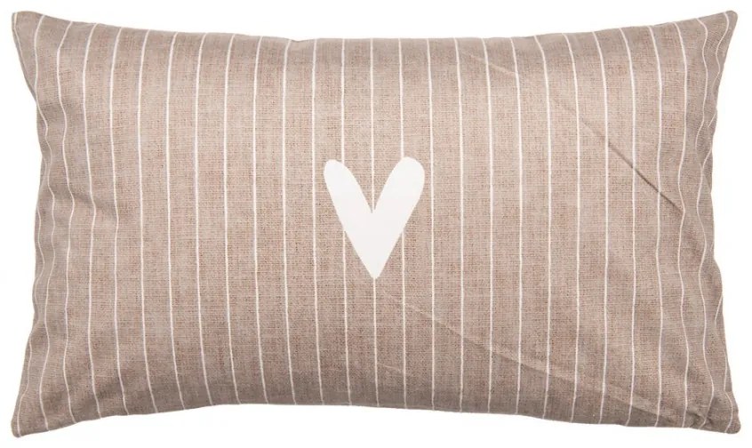 Béžová obliečka na vankúš so srdiečkom a prúžkami Lovely Day - 30*50 cm