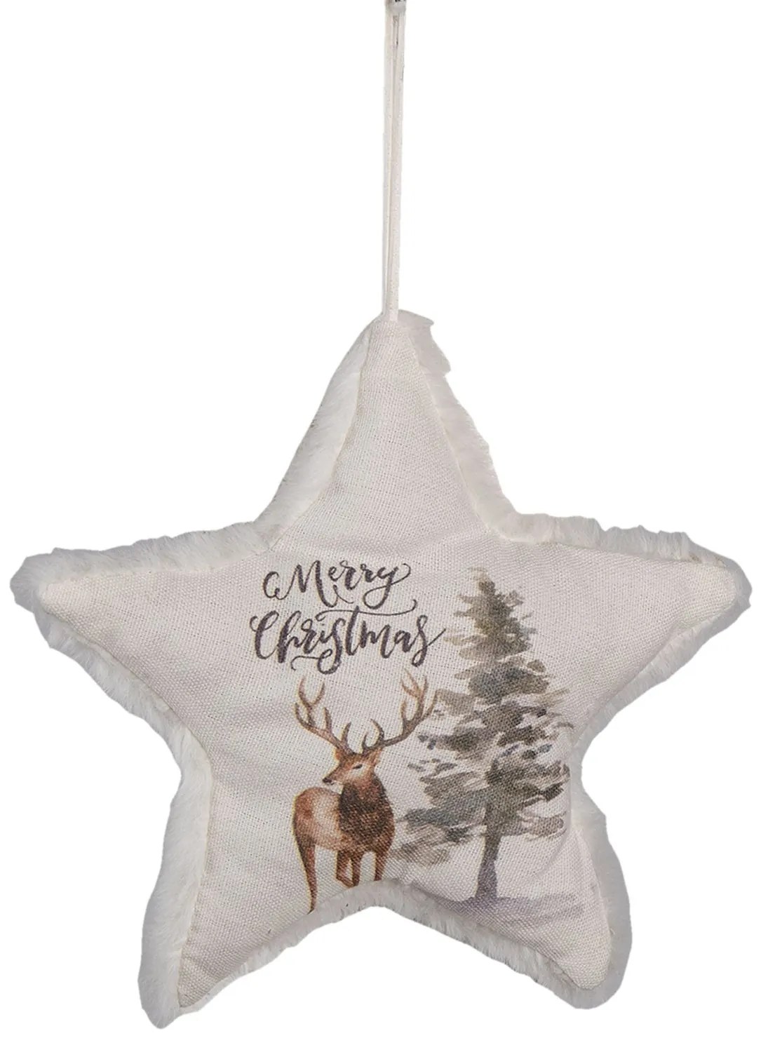 Dekoratívne závesná látková vianočná hviezda s jeleňom - ​​17 * 3 * 18 cm