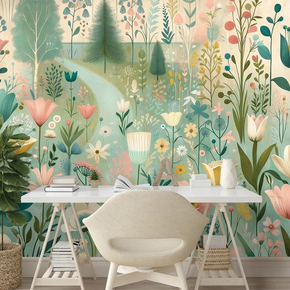 Samolepiaca tapeta pastelová kvetinová lúka